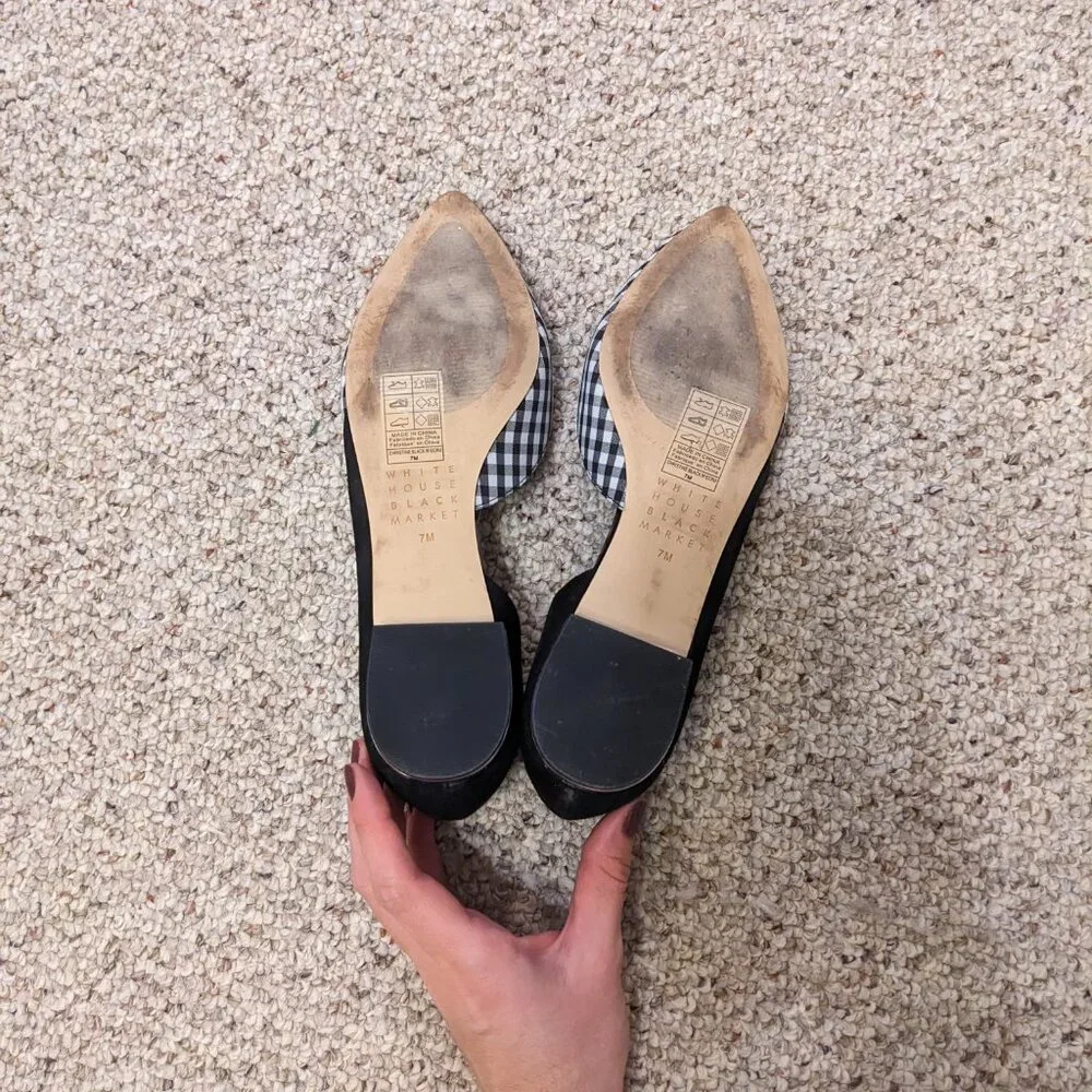 White House Black Market Black and White Gingham Flats - Picture 3 of 5